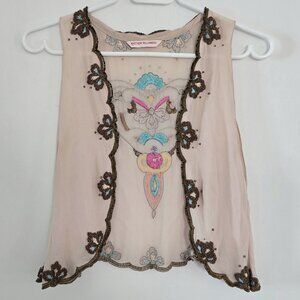 Matthew Williamson Vintage Designer Pink Shurg Vest Beaded Top Small b76